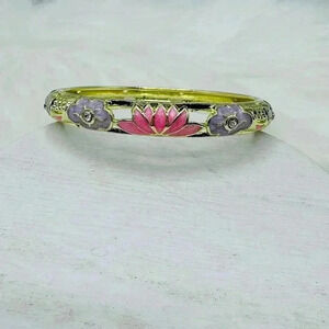 Purple & Pink Flower Enamel Cloisonne Bracelet Bangle